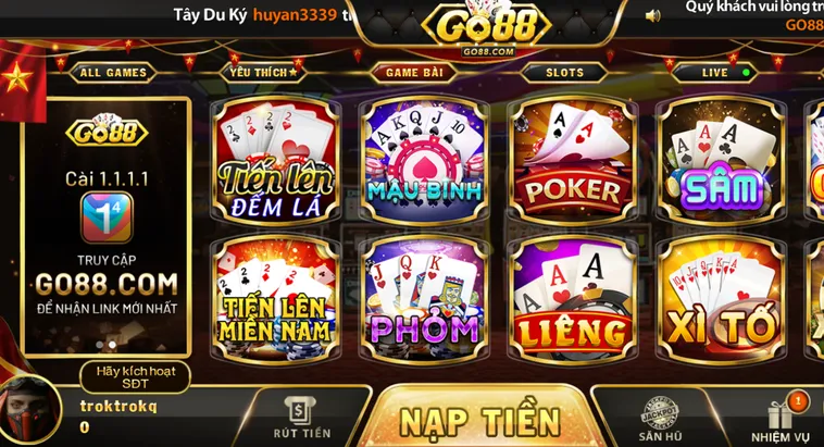 Kho Tàng Trò Chơi Tại  Sảnh Game Bài Go88 Đẳng Cấp Với Tỷ Lệ Trả Thưởng Cực Khủng